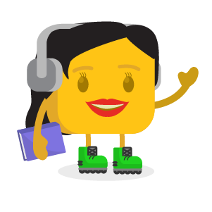 Nadia's buttermoji wearing headphones and holding a book